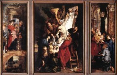 Antwerpens mest kjente Triptych er et av de tre Rubensverkene i katedralen: Den tredelte altertavlen Nedtakelsen fra korset Triptych, katedral, Rubens, Antwerpen, Flandern, Belgia