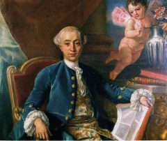Herr Giacomo Casanova var en flittig gjest i Berns badehus midt på 1700-tallet. Portrett av Anton Raphael Mengs i år 1760 Casanova, Altstadt, Bern, Nord-Sveits, Sveits