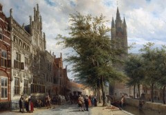 Slik så det ut i år 1877 i følge maleren Cornelis Springer, Cornelis Springer, Gemeenlandshuis, Oude Kerk, Delft, Zuid-Holland, Sør-Nederland, Nederland