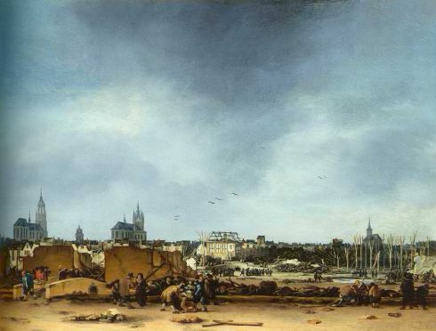 Dagen derpå i Delft. Slik så byen ut etter eksplosjonen i år 1654. Maleri av Egbert van der Poel samme år. Eksplosjonen i år 1654. Maleri av Egbert van der Poel. Delft, Zuid-Holland, Sør-Nederland, Nederland