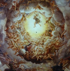 Duomos kuppel er dekorert med Correggios illusjonistiske freske fra årene 1526-30, Jomfruens himmelfart Duomo, Parma, Emilia Romagna, Nord-Italia, Italia