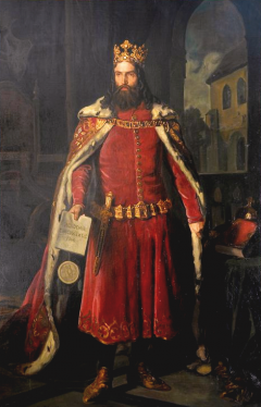 Kazimir den Store styrte fra år 1333 til år 1370 og under ham opplevde Krakow gode tider. Maleri av Leopold Löffler. Kilde: Wikipedia Krakow, Unesco Verdensarv, Sukiennice, Basilica Santa Maria, gamlebyen Stare Miasto, historisk bydel, middelalder, markedsplass Rynek Glowny, Wawelborgen, Kazimierz, Sør-Polen, Polen