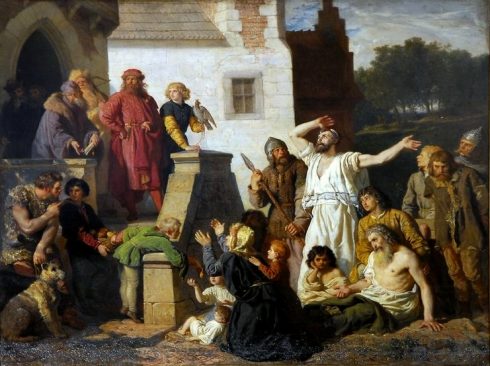 Kong Kazimir den Store tar i mot jøder - han var i motsetning til mange i middelalderen vennlig innstilt til jødene. Maleri av Gerson. Kilde. Wikipedia Krakow, Unesco Verdensarv, Sukiennice, Basilica Santa Maria, gamlebyen Stare Miasto, historisk bydel, middelalder, markedsplass Rynek Glowny, Wawelborgen, Kazimierz, Sør-Polen, Polen