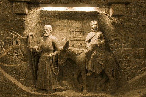 Skulpturer utskåret i bergsaltet i Wieliczka-gruven, som er oppført på Unescos liste over Verdensarven. Wieliczka-gruven, Krakow, Unesco Verdensarv, middelalder, Sør-Polen, Polen