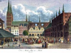 marktplatz-lubeck-1820 Lübeck, Trave, Østersjøen, middelalder, Europäisches HanseMuseum, Backsteinsgotik, Ostsee, Unesco Verdensarv, Gamlebyen, Altstadt, Rathaus, Hansestadt Lübeck, Schiffergesellschaft, Holstentor, Burgtor, Mecklenburg Vorpommern, Nord-Tyskland