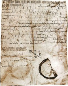 Dokumentet Augsburger Schied fra den 14. juni år 1158 gir München rett til å holde markeder, prege mynter og kreve inn toll. Foto: Bjs/Wikipedia München, Bayern, Sør-Tyskland, Tyskland