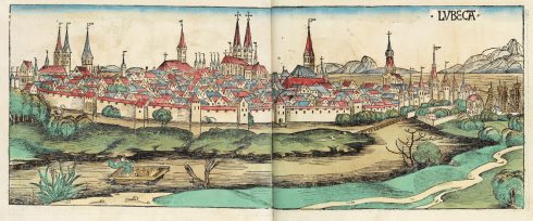Lübeck, Trave, Østersjøen, middelalder, Europäisches HanseMuseum, Backsteinsgotik, Ostsee, Unesco Verdensarv, Gamlebyen, Altstadt, Rathaus, Hansestadt Lübeck, Sciffergesellschaft, Holstentor, Burgtor, Mecklenburg Vorpommern, Nord-Tyskland