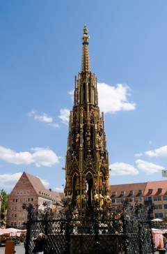 Schöne Brunnen, Nürnberg, Bayern, Unesco Verdensarv, Altstadt, Historisk, Middelalder, Hauptmarkt, Sør-Tyskland, Tyskland