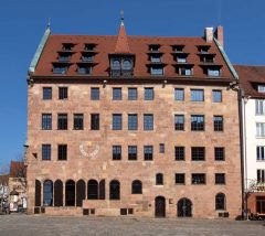 Schürstabhaus, Albrecht Dürer-Platz, Nürnberg, Bayern, Unesco Verdensarv, Altstadt, Historisk, Middelalder, Hauptmarkt, Sør-Tyskland, Tyskland