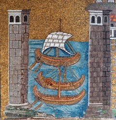Mosaikk i Basilica di Sant'Apollinare Nuovo - fra havnen i Classe. Foto: Images owned by Ravenna Tourist Office. Basilica di Sant'Apollinare Nuovo, havnen i Classe, Unesco, Ravenna, Emilia-Romagna, Nord-Italia, Italia
