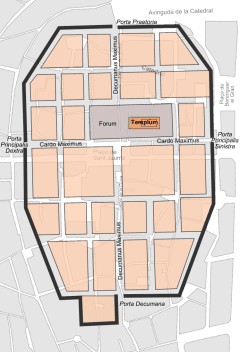 Plan over Barcelona fra romertiden lagt oppå omriss av dagens gamleby ved katedralen. Ilustrasjon: Enrique-Íñiguez-Rodríguez-Qoan / Wikipedia (CC BY 3.0) Barcelona, Barrio Gotico, La Sagrada Familia, katalansk, Unescos liste over Verdensarven, Antoni Gaudi, Parc Guell, Catalunia, Spania