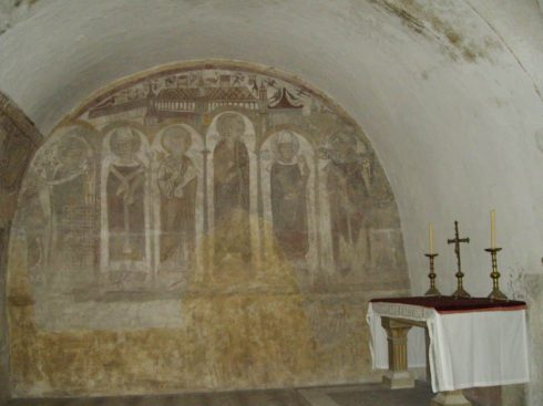 I krypten finner du dette rommet med fresker, som kalles Lubins kammer. Foto: Harmonia Amanda / Wikipedia CC-BY-SA-3.0 Chartres, Vielle Ville, Cathedrale Notre dame de Chartres, Eure, Eure et Loire, Unescos liste over Verdensarven, Vest-Frankrike, Frankrike