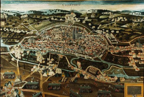 Chartres unslapp ikke religionskrigene - her fra hugenottenes beleiring i år 1588. Foto: © Office de Tourisme Chartres Chartres, Vielle Ville, Cathedrale Notre dame de Chartres, Eure, Eure et Loire, Unescos liste over Verdensarven, Vest-Frankrike, Frankrike