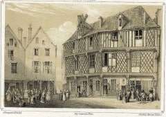 Place de Poissonneries - fiskertorget slik det så ut før flere av de gamle husene ble revet. Foto: © Office de Tourisme Chartres Chartres, Place de Poissonneries, Vielle Ville, Cathedrale Notre dame de Chartres, Eure, Eure et Loire, Unescos liste over Verdensarven, Vest-Frankrike, Frankrike