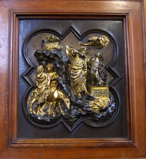 Ghibertis vinnerutkast fra år 1401-02 til dåpskapellets dører er utstilt i Museo Nazionale del Bargello. Foto: Richardfabi / Wikipedia CC-BY-SA 3.0 Firenze, renessanse, middelalder, Unescos liste over Verdensarven, historisk bydel, gamleby, Toscana, Midt-Italia, Italia