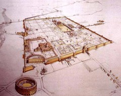 Skisse av romertidens Firenze - amfiteateret nederst til venstre er borte, men gatene rundt har samme leie som for to tusen år siden. Ill: © vps.it Firenze, renessanse, middelalder, Unescos liste over Verdensarven, historisk bydel, gamleby, Toscana, Midt-Italia, Italia