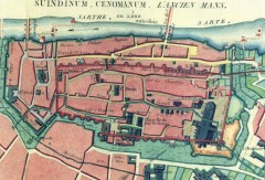 På dette kartet kan du se den romerske bymuren i rødt og senere utvidede bymurer i grønt. Litt av William Erobrerens mur til høyre for katedralen står den dag i dag. Kilde: Wikipedia Le Mans, Maine, Vieux Mans, Sarthe, La Cité Plantagenét, romertid, middelalder, Henry den II. La Reine Berenger, Cathédrale Saint-Julien de Le mans, Unescos liste over Verdensarven, Vest-Frankrike, Frankrike