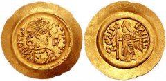 Eksempel på mynter fra Langobardisk styre: Tremisser slått under kong Luitprand (712-744). Kilde: Wikipedia Firenze, renessanse, middelalder, Unescos liste over Verdensarven, historisk bydel, gamleby, Toscana, Midt-Italia, Italia