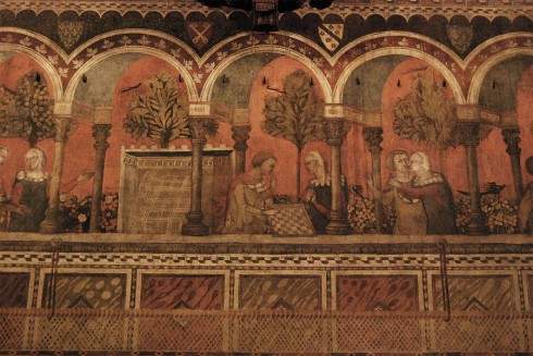 Husfruens soverom i Palazzo Davanzati er vakkert dekorert med fresker. Foto: © www.hiddenitaly.com Firenze, Palazzo Davanzati, renessanse, middelalder, Unescos liste over Verdensarven, historisk bydel, gamleby, Toscana, Midt-Italia, Italia