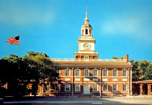 Independence Hall hvor Uavhengighetserklæringen, forfattet av blant andre Benjamin Franklin og Thomas Jefferson, ble undertegnet 4. juli 1776 Philadelphia, Independence Hall, Unescos liste over Verdensarven, USA