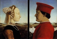Galeria degli Uffizi: Hertuginnen og hertugen av Urbino av Piero della Francesca. Kilde: Wikipedia Firenze, renessanse, middelalder, Unescos liste over Verdensarven, historisk bydel, gamleby, Toscana, Midt-Italia, Italia