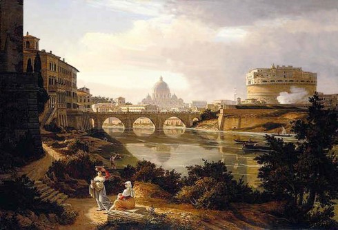 Roma har i århundrer tiltrukket seg turister, som kommer hit for å oppleve Den Evige Stad. Maleri av Rudolf Wiegmanni 1834. Kilde: Wikipedia Roma, Unescos liste over Verdensarven, romerriket, Forum, antikken, historiske bydeler, gamlebyen, Trastevere, den evige stad, Tiber, Vatikanet, Panthon, Roma, Midt-Italia, Italia