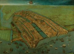 Det eldste bevarte kartet over Amsterdam er fra år 1538 og kan sees i Amsterdam Museum. Kilde: Wikipedia Amsterdam, kanaler, middelalder, Anne Frank, Rijksmuseum, Van Gogh Museum, Hermitage, Unescos liste over Verdensarven, Holland, Nederland