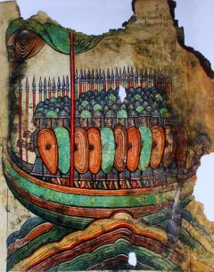 Vikinger fra Norge gjorde seg bemerket både i nabofylket Normandie og i Le Mans. Illuminasjon fra en fransk klosterkrønike. Kilde: Wikipedia Le Mans, Maine, Vieux Mans, Sarthe, La Cité Plantagenét, romertid, middelalder, Henry den II. La Reine Bérengère, Cathédrale Saint-Julien de Le mans, Unescos liste over Verdensarven, Vest-Frankrike, Frankrike