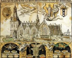 I år 1588 ble det utstedt lotteribilletter for å bekoste renovering og utbygging av Oude Kerk. Kilde: Wikipedia Amsterdam, kanaler, middelalder, Anne Frank, Rijksmuseum, Van Gogh Museum, Hermitage, Unescos liste over Verdensarven, Holland, Nederland