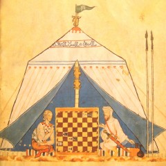 En kristen spiller sjakk med en muslim - illustrasjon fra perioden år 1251 - 1282. Kilde: Wikipedia Cordoba, katedral-moskéen La Mezquita, Alcazae Reyes Cristianos, Guadalquivir, Al-Zahra, Unescos liste over Verdensarven, historisk bydel, gamleby, Andalucia, Spania