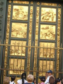 Kopier av Paradisets dører av Lorenzo Ghiberti, Firenze, renessanse, middelalder, Unescos liste over Verdensarven, historisk bydel, gamleby, Toscana, Midt-Italia, Italia