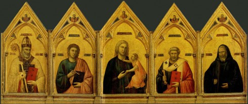 Uffizi: Altertavle av Giotto di Bondone - et såkalt polyptych fra cirka år 1300. Foto: © www.hiddenitaly.com Firenze, renessanse, middelalder, Unescos liste over Verdensarven, historisk bydel, gamleby, Toscana, Midt-Italia, Italia