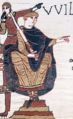 William Erobreren, normanneren som ble konge av England år 1066. Fra Bayeux-teppet, brodert ca. år 1070. Kilde: Wikipedia Le Mans, Maine, Vieux Mans, Sarthe, La Cité Plantagenét, romertid, middelalder, Henry den II. La Reine Berenger, Cathédrale Saint-Julien de Le mans, Unescos liste over Verdensarven, Vest-Frankrike, Frankrike