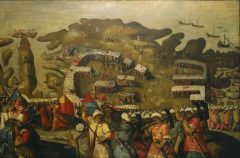 Denne freskoen fra de muslimske ottomanenes beleiring i år 1565 skal befinne seg i Stormesterens Palass. Kilde: Wikipedia Malta, Gozo, Valletta, Fort St. Elmo, Mdina, Johanitter-ordenen, Jean de vallette, korsfarere, Unescos liste over Verdensarven, Normannere, St Johns Co-Cathedral, St Paul, Paulus