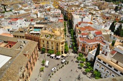 Erkebiskopens palass Sevilla, Catedral de Santa María de la Sede, Guadalquivir, Unescos liste over Verdensarven, historisk bydel, gamleby, Andalucia, Spania