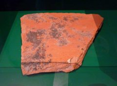 Et potteskår med stempelet til den 8. legion August, som ble funnet ved Münster-katedralen i Strasbourg er utstilt i byens historiske museum. Foto: Ji-Elle / Wikipedia Strasbourg, Musée Alsacien, Grand Île, gamleby, historiske bysenter, Unescos liste over Verdensarven, bindingsverk, kanaler, Palais Rohan, Nord-Frankrike, Frankrike