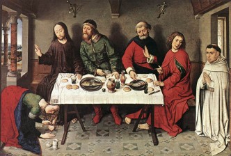 Gemäldegalerie, Berlin: Kristus i Simons hus av den nederlandske renessansekunstneren Dierik Bouts, malt i 1440-årene Gemäldegalerie, Berlin: Kristus i Simons hus av Dierik Bouts, malt i 1440-årene