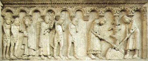 Modena-Po-dalen-Nord-Italia-wiligelmo-panel Wiligelmo, Duomo Modena, Modena, Emilia Romagna, Nord-Italia, Italia