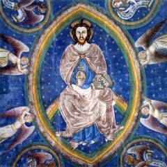Kristus in Mandorla - freske fra midt på 1300-tallet i kirken St Johann im Dorfe. Foto: www.gemeinde.bozen.it San Giovanni, St Johann im Dorfe, gamlebyen, Altstadt, Bolzano, Bozen, Alto Adige, Tyrol, Süd-Tirol, Nord-Italia, Italia