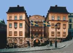 Det Kungliga Myntkabinettet ligger vis-à-vis Kungliga Slottet i Slottsbacken. Foto: Gabriel Hildebrand, Kungl. myntkabinettet Kungliga Myntkabinettet, Slottsbacken, Stockholm, Gamla Stan, gamlebyen, Unesco Verdensarv, Sverige