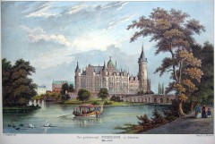 Schweriner Schloss etter den store ombygningen i perioden år 1845 til år 1851. Stålstikk fra rundt 1850. Kilde: Wikipedia Schwerin, Altstadt, Schweriner Schloss, Mecklenburg-Vorpommern, Nord-Tyskland