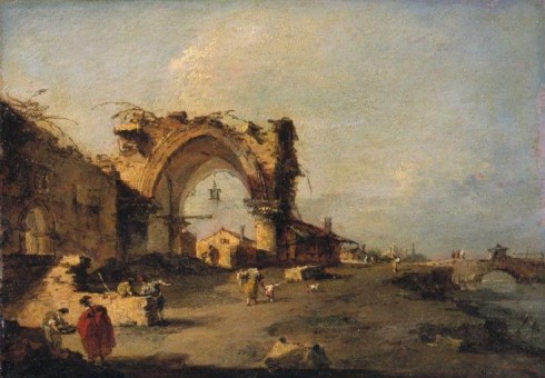 Restene etter Amiens bymurer anno 1770 - her en gotisk byport. Maleri av Francesco Guardi. Kilde: Wikipedia Amiens, middelalder, katedralby, Unescos liste over Verdensarven, Nord-Frankrike
