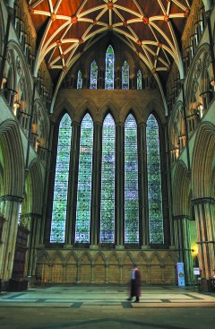 Seven Sisters er navnet på de uvanlig høye lansettvinduene til fasaden på det nordlige tverrskipet. Foto: © www.visityork.org Seven Sisters, York, Yorkshire, middelalder, katedral, The York Minster, vikinger, vikingtid, romere, romertid, Konstantin den Store, angelsaksere, England, Storbritannia