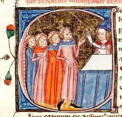 Svartedauen herjet i London år 1348-49. Pestofre blir velsignet av en prest, som muligens får dårlige nyheter neste gang han ser seg i speilet. Manuskript fra 1300-tallet. Kilde: Wikipedia London, Museum of London, British Museum, romerne, middelalder, historisk, Unescos liste over Verdensarven, Tower, England Storbritannia