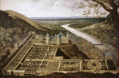 Maleri fra begynnelsen av 1600-tallet av den nyanlagte barokkhagen til Schloss Heidelberg. Foto: © Heidelberg Marketing GmbH Heidelberg, Schloss, Altstadt, Marktplatz, Alte Brücke, Neckar, Schloss Heidelberg, Unescos liste over Verdensarven, Baden-Württemberg, Sør-Tyskland