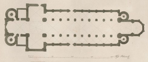 Den opprinnelige grunnplanen til Kaiserdom, slik den ble bygd mellom år 1130 og 1170. Kilde: Wikipedia Worms, Rhinen, Mainz, Kaiserdom, Dom St. Peter, jødene, Heiliger Sand, synagoge, Mikwah, romansk arkitektur, Kaiser, Kurfyrster, romertid, middelalder, renessanse, barokk, Speyer, Mainz, Vest-Tyskland