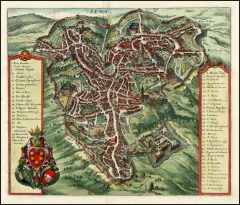 ...og jammen har ikke den tyske karttegneren Matheus Merian vært innom Siena også - en gang ut på 1600-tallet. Kilde: Wikipedia Siena, Unescos liste over Verdensarven, historisk, etruskere, middelalder, gamleby, romensk, gotisk, katedral, Toscana, Midt-Italia, Italia