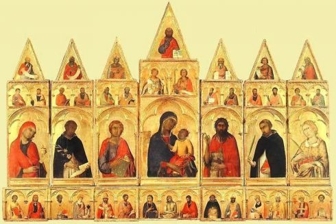 Museo Nazionale di San Matteo: Polyptych av Santa Caterina malt av Simone Martini i år 1320. Foto: www.wga.hu Pisa, pisansk romansk, arkitektur, middelalder, renessanse, Arno, Campo dei Miracoli, katedral, baptisteria, kampanile, Unescos liste over Verdensarven, historisk bydel, museer, gamleby, etruskerne, Toscana, Midt-Italia, Italia