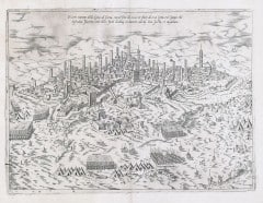 Et kobberstikk fra år 1555, som er oppbevart i Universitätsbibliothek-Salzburg. Legg merke til alle tårnene. Kilde: Wikipedia Siena, Unescos liste over Verdensarven, historisk, etruskere, middelalder, gamleby, romensk, gotisk, katedral, Toscana, Midt-Italia, Italia