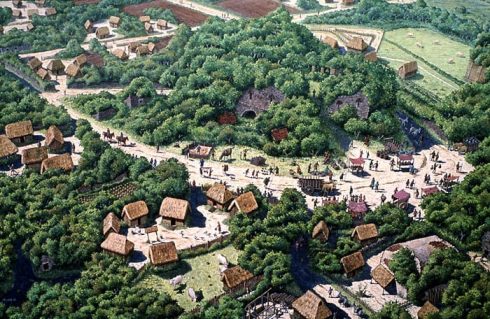 Slik ser Canterbury Archaeological Trust for seg byen sent på 500-tallet. Illustrasjon: © John Atherton Bowen / Canterbury Archaeological Trust 2015 Illustrasjon: © John Atherton Bowen / Canterbury Archaeological Trust 2015